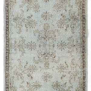 3.7x7 Ft Modern Handmade Turkish Accent Rug Over-Dyed in Light Blue Color, Great for Modern Interiors. NC860