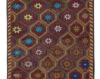 2.7 x 4フィートのヴィンテージ・ジャジム・キリム。ダイヤモンド模様