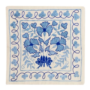 18&quot;x18&quot; Silk Embroidery Suzani Cushion Cover, Square Pillowcase From Uzbekistan. NRM317
