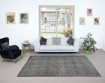 6.6x9.2 Ft Modern Handmade Turkish Rug with Gray & Light Brown Background and Brown Solid Border. NTEK1442