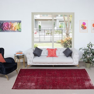 5.7x9 Ft Contemporary Area Rug in Red, Handmade in Turkey, Decorative Living Room Carpet, Woolen Floor Covering. NTEK1384
