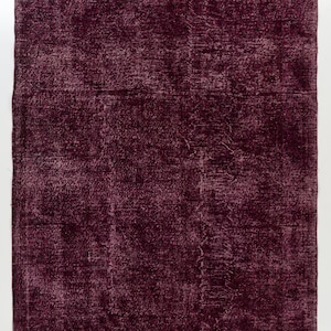 7x10.2 Ft Handmade Upcycled Turkish Area Rug Overdyed in Maroon Color, Ideal for Contemporary Interiors. NC195
