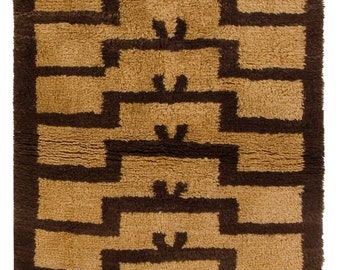 Hand-Knotted Turkish Tulu Rug with Ascending Arches in Mustard and Brown Colors. NG126