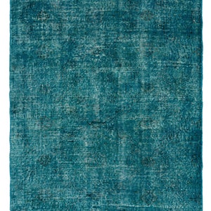 3.8x6.2 Ft Handmade Vintage Turkish Accent Rug Over-Dyed in Teal Color, Ideal for Contemporary Interiors. NC179