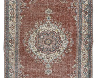 トルコ製、ハンドメイドのヴィンテージメダリオンデザインラグ。4x7.4