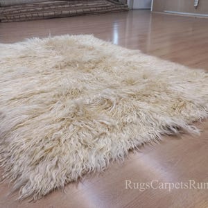 Handmade Shag Pile Mohair Rug Made of Un-Dyed Natural Mohair Wool. Turkish Tulu Carpet. Custom Colors & Sizes Available. ND851