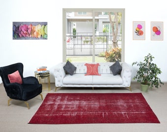 6x9.2 Ft Shabby Chic Style Turkish Red Area Rug, Handmade Carpet, Woolen Floor Covering. NTEK1364