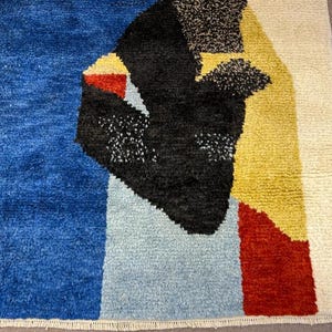 Contemporary Abstract Hand-Knotted Rug in Red, Blue, and Black Wool, Custom Made. NT128 image 7