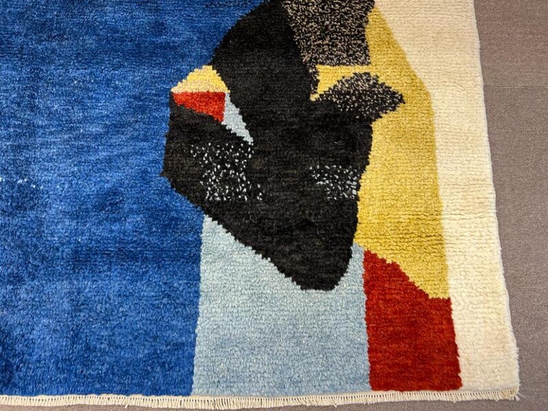 Contemporary Abstract Hand-Knotted Rug in Red, Blue, and Black Wool, Custom Made. NT128 image 7