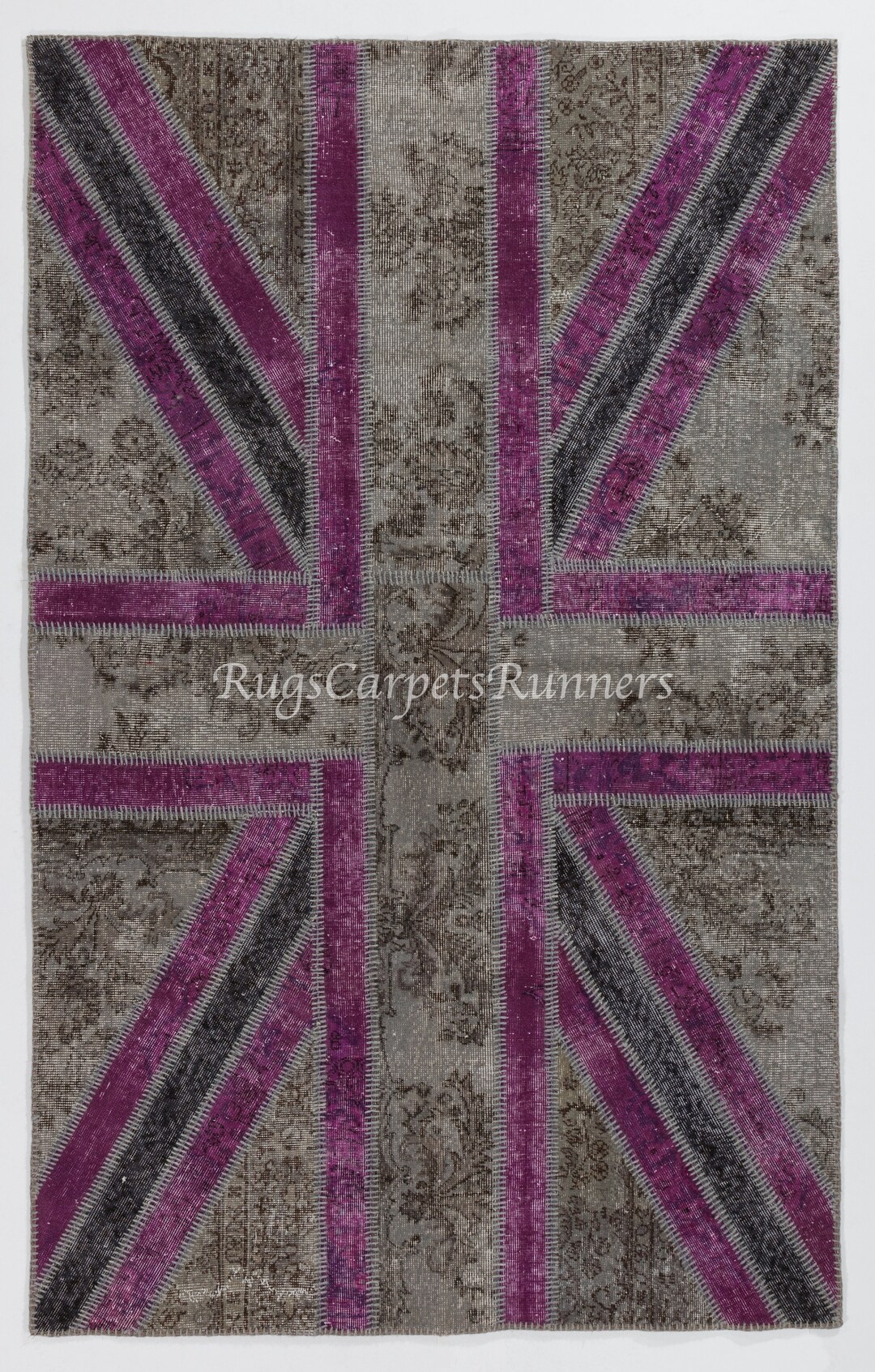 Patchwork Rug With Union Jack British Flag Design, Dark Gray & Purple ...