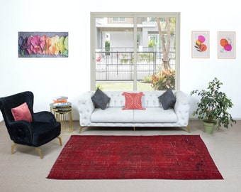 6x9 Ft Dark Red Turkish Area Rug for Living Room, Modern Handmade Carpet for Dining Room, Kitchen Floor Covering. NTEK1381