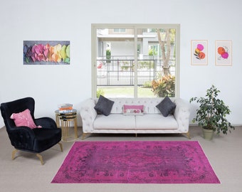 5.4x8.7 Ft Pink Handmade Contemporary Rug, Turkish Carpet with Medallion, Living Room Rug. NTEK1520