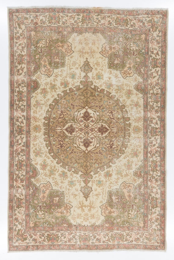 77×200 \"Frost falls\" ViNTAGE TURKiSH RUG 7.5x10.7 VINTAGE TURKISH Rug, Pastel Pink Distressed Blue