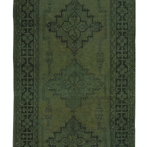 4.6x12.3 Ft Contemporary Handmade Turkish Dark Green Runner Rug for Hallway or Entryway Decor. NTEK1574