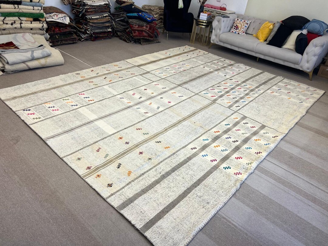 56×138 ViNTAGETURKiSH RUG 10.4x14 Ft Vintage Turkish Kilim Patchwork Rug With Stripes and