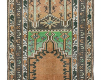 2.7x3.8 Ft Vintage Turkish Ladik Prayer Rug, Handmade Door Mat, Accent Rug | NTEK1335
