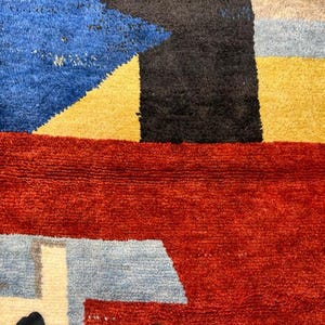 Contemporary Abstract Hand-Knotted Rug in Red, Blue, and Black Wool, Custom Made. NT128 image 9