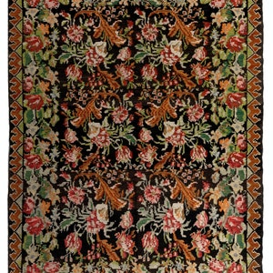 7x9.7 Ft One-of-a-Kind Vintage Floral Bessarabian Kilim Rug, Hand-Woven Wool Carpet from Moldova. NKK537