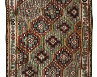 2.7 x 4フィートのヴィンテージ・ジャジム・キリム。ダイヤモンド模様