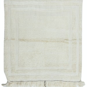 3.5x3.7 Ft Vintage Anatolian Tulu Rug, 100% Natural Wool, Minimalist Plain Beige Small Carpet. NTEK0944