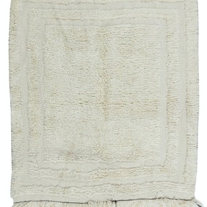 3.2x3.3 Ft Vintage Anatolian &quot;Tulu&quot; Rug in Solid Beige, 100% Natural Wool, Minimalist Small Carpet. NTEK1327