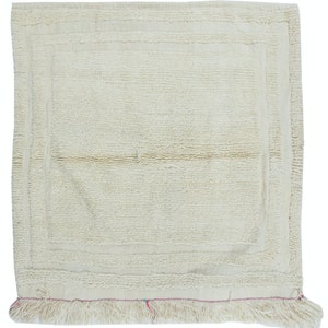 3.7x3.8 Ft Vintage Anatolian &quot;Tulu&quot; Rug, 100% Natural Wool, Minimalist Plain Beige Small Carpet. NTEK0949