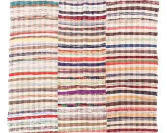 6.3x6.4 Ft Colorful Rag Rug, Vintage Handmade Turkish Kilim, Flat-Weave Rug, Striped Cotton Carpet. NG410