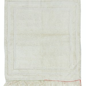 3.4x3.7 Ft Vintage Anatolian Small Tulu Rug, 100% Natural Wool, Minimalist Plain Beige Accent Carpet. NTEK0947