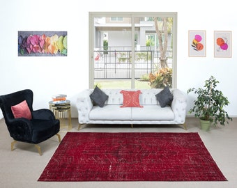 6.2x9.2 Ft Authentic Turkish Handmade Area Rug in Dark Red, Great 4 Modern Interiors. NTEK1369