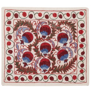 19&quot;x17&quot; Hand Embroidered Cushion Cover, Silk Toss Pillow, Decorative Suzani Pillow Sham From Uzbekistan. NRM176