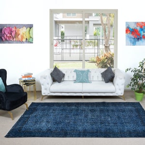 6.3x9.8 Ft Ocean Blue Handmade Area Rug, Decorative Turkish Carpet, Woolen Floor Covering. NTEK0934
