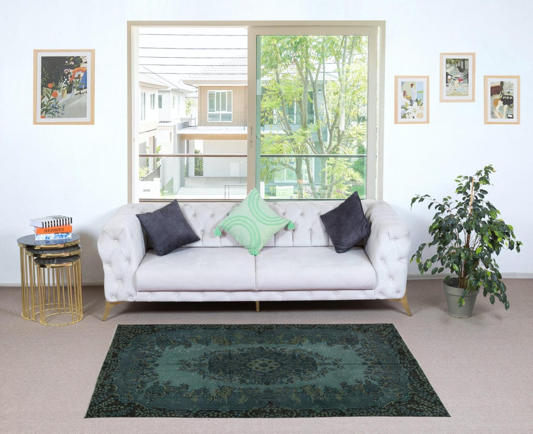 4x7 Ft Vintage Handmade Blue Color Turkish Wool Area Rug With Medallion ...
