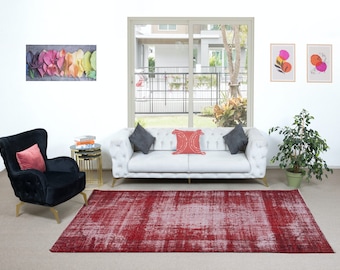 6x10 Ft Shabby Chic Style Turkish Red Area Rug, Handmade Carpet, Woolen Floor Covering. NTEK1368
