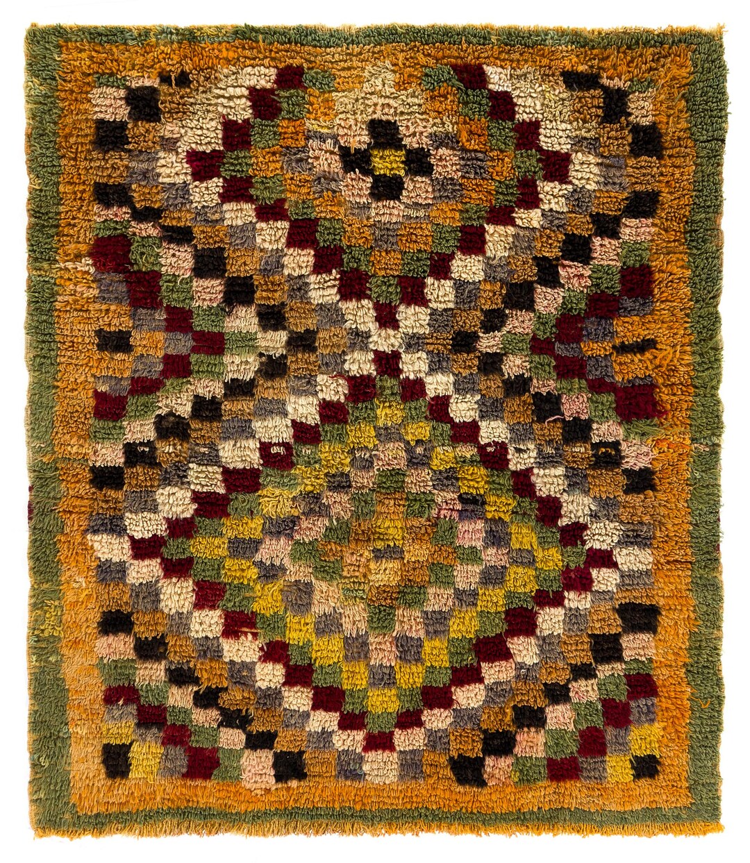 4x4.2 Ft One-of-a-kind Checkered Design Handmade tulu Rug, 100% Wool ...