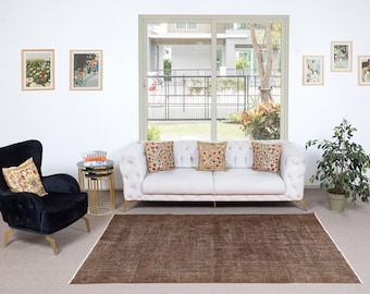 5.4x8.4 Ft Overdyed Brown Wool Rug | Handmade Turkish Vintage Area Rug for Living Room | NTEK2424