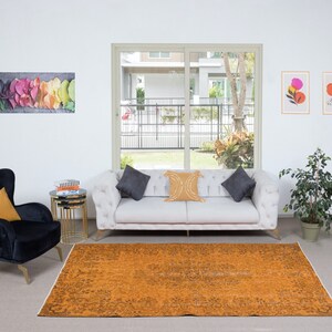 5.7x9.2 Ft Contemporary Turkish Area Rug, Orange Handmade Modern Carpet, Woolen Floor Covering. NTEK1078