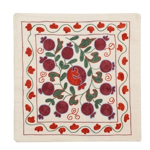 19&quot;x19&quot; Silk Embroidery Suzani Cushion Cover, Decorative Lace Pillow, Central Asian Pillowcase. NRM104