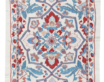 21x35 in Embroidered 100% Silk Wall Hanging, New Tablecloth, Boho Wall Decor, Traditional Tapestry. NST35