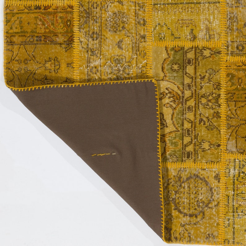 Modern Handmade Patchwork Rug in Shades of Yellow, Wool and Cotton ...