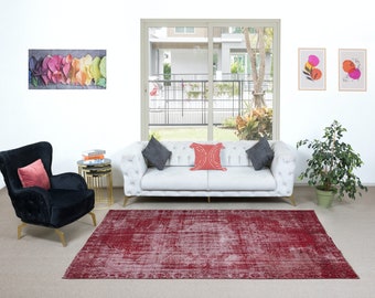 6x9 Ft Distressed Vintage Handmade Rug, Red Turkish Shabby Chic Style Carpet. NTEK1383