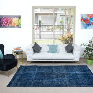 6.2x9.7 Ft Blue Handmade Room Size Rug, Upcycled Turkish Carpet, Floor Covering. NTEK0938