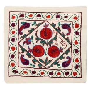 19&quot;x19&quot; Uzbek Silk Embroidery Suzani Cushion Cover, Bedroom Decor Pillow, Cotton Toss Pillow. NRM214