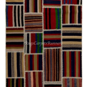 Dekorativer Handgefertigter Patchwork Kelim Teppich, Moderner Türkischer Teppich aus Wolle und Baumwolle. Benutzerdefinierte Farben und Größen erhältlich. ND872