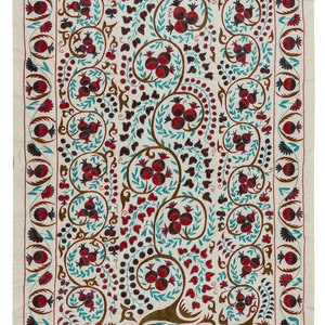4.8x7 Ft Classic Uzbek Suzani Wall Hanging, Hand Embroidered Tapestry, Silk and Cotton Bed Cover or Table Cover. NRS16