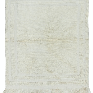 3.4x3.7 Ft Vintage Anatolian &quot;Tulu&quot; Rug in Solid Beige, 100% Natural Wool, Minimalist Small Carpet. NTEK1326