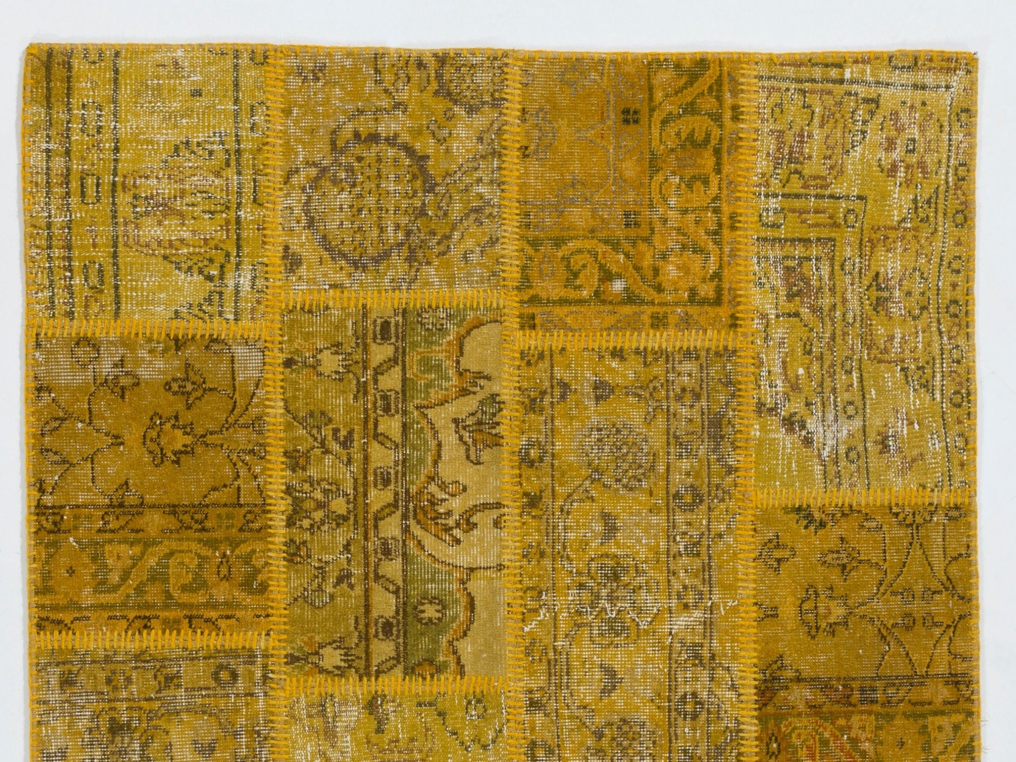 Modern Handmade Patchwork Rug in Shades of Yellow, Wool and Cotton ...