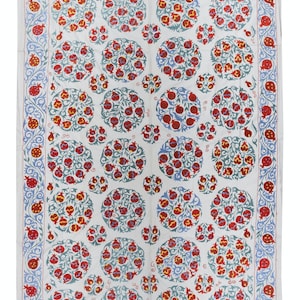 6x8.5 ft Silk Embroidery Wall Hanging, Pomegranate Design Bed Cover, Boho Wall Decor, Suzani Tablecloth, New Blanket. NRS188