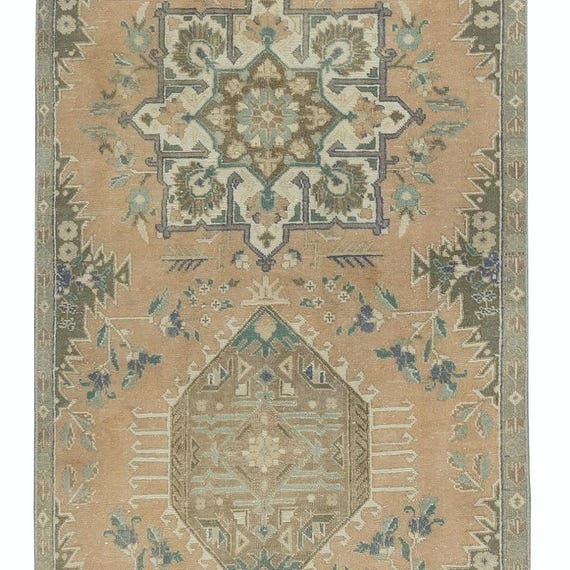 7x40cm Vintage Läufer für die Küche. Handgefertigter Teppich. Schmale Teppich. Flur Teppich. 100% Wolle. NTEK2067