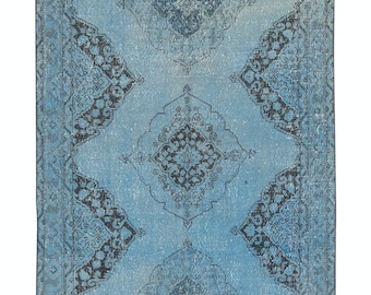 4.6x12.6 Ft Handmade Runner Rug Kitchen, Turkish Corridor Carpet, Light Blue Modern Rug for Hallway Decor. NTEK1257