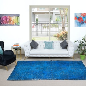 6x9.8 Ft Turkish Area Rug in Blue for Dining Room, Handmade Carpet with Garden Design, Living Room Floor Covering. NTEK1024